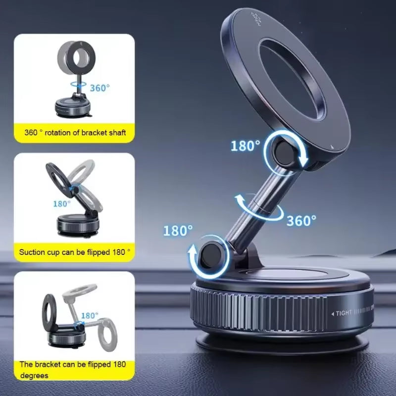 Folding Strong Magnet Magnetic Phone Holder 360° Rotation Desk Car Vacuum Suction Windshield Dashboard Mobile Holder