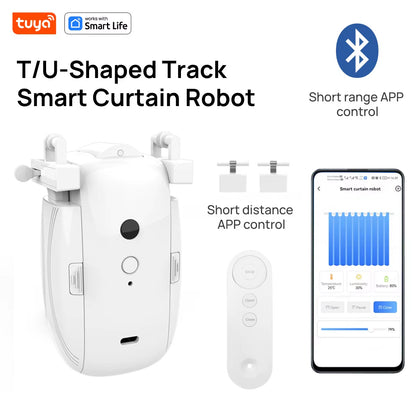Tuya Smart Curtain Robot (T/U-Shaped Track) Bluetooth APP Short Range Control, Timed Switch, Pull-To-Start, 8KG Load Capacity
