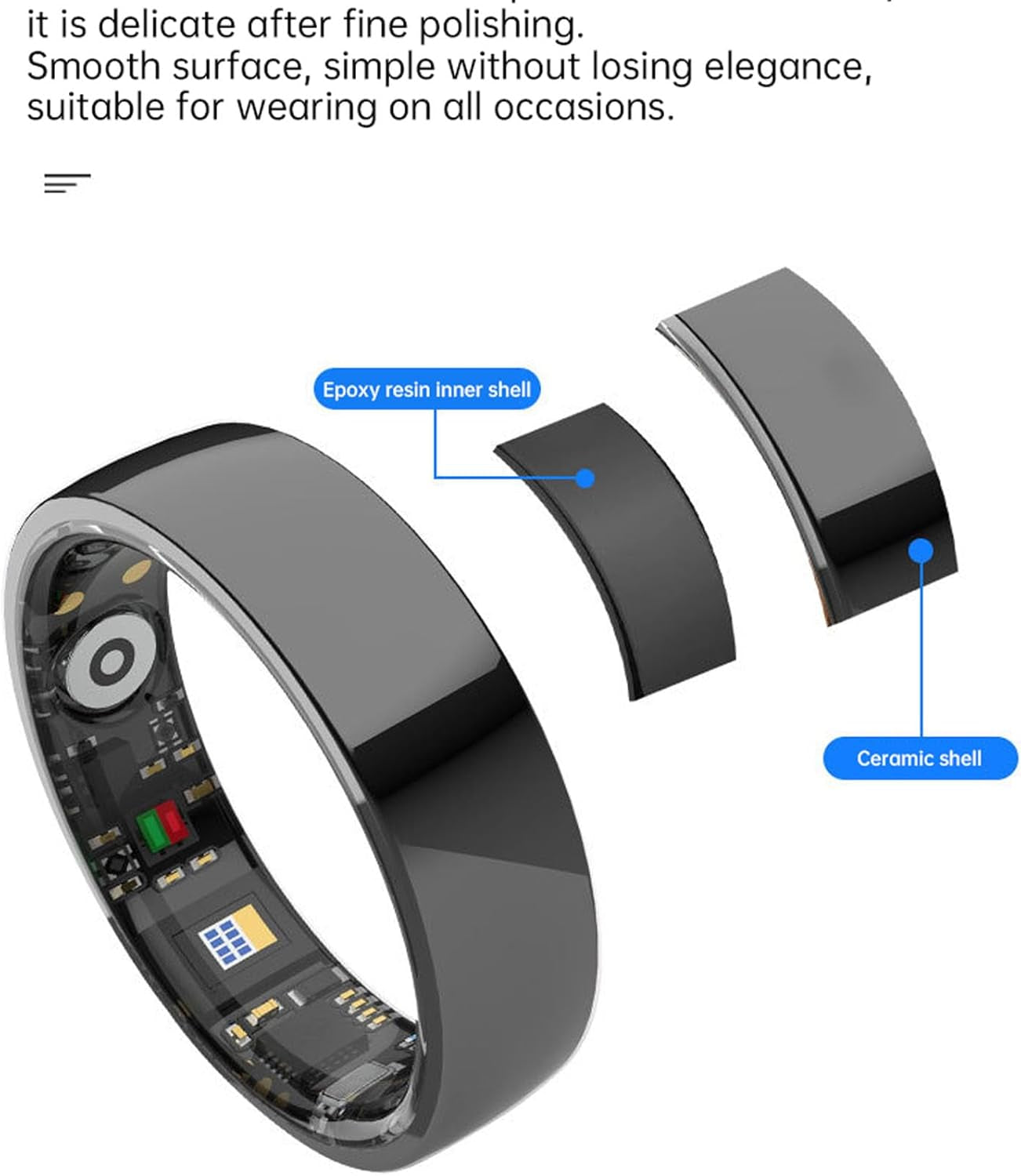 Smart Health Ring, 5ATM Fitness Tracker Avec Contrôle Des Gestes Et Batterie De 7 Jours (Taille 12 (Dia Intérieur: 21,5 Mm / 0,85 Pouces,)
