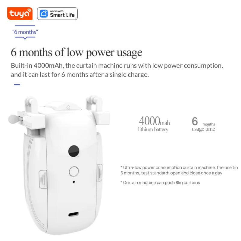 Tuya Smart Curtain Robot (T/U-Shaped Track) Bluetooth APP Short Range Control, Timed Switch, Pull-To-Start, 8KG Load Capacity