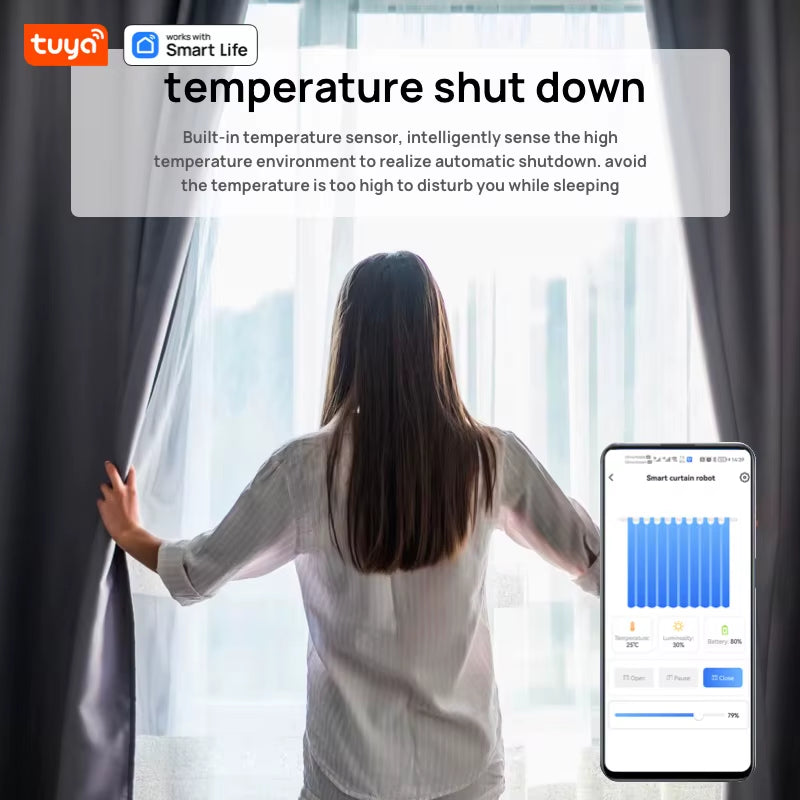 Tuya Smart Curtain Robot (T/U-Shaped Track) Bluetooth APP Short Range Control, Timed Switch, Pull-To-Start, 8KG Load Capacity